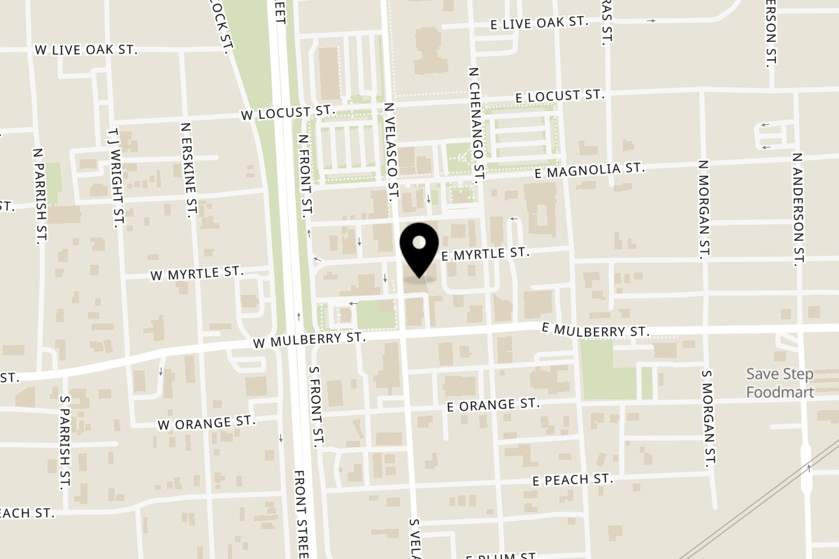 Map showing the location of The Dirty South on 116 N Velasco St in Angleton